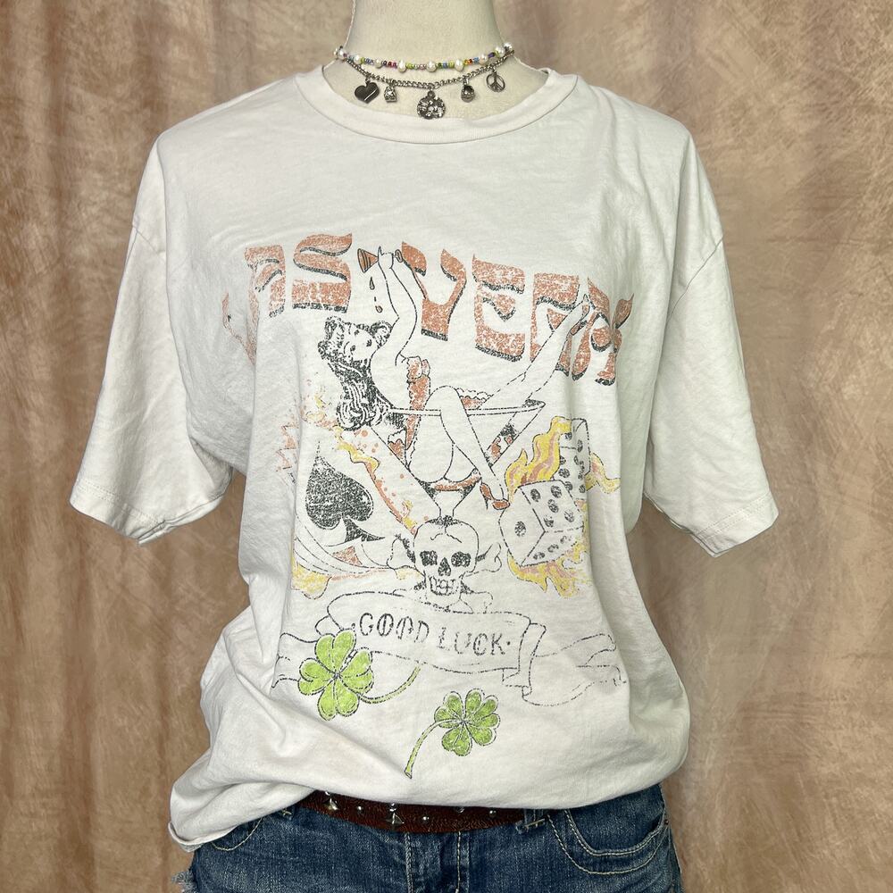 Las Vegas Showgirl T-Shirt Martini Pinup Graphic Tee Oversized White Casino